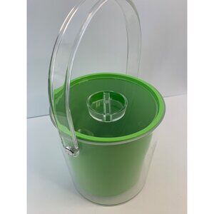 Acrylic & Green Plastic Insulated Ice Bucket With Lid & Tongs Modern EUC